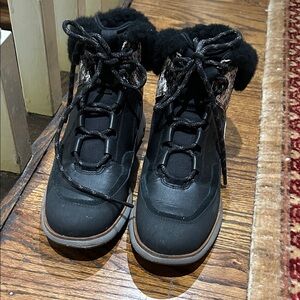 Black Winter Boots with Fur Trim Cole Haan